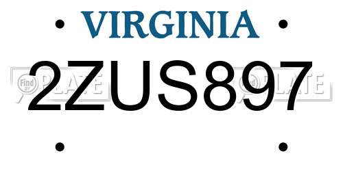 2ZUS897 Virginia License Plate