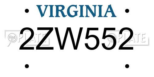 2ZW552 Virginia License Plate