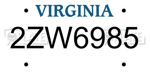 2ZW6985 Virginia License Plate