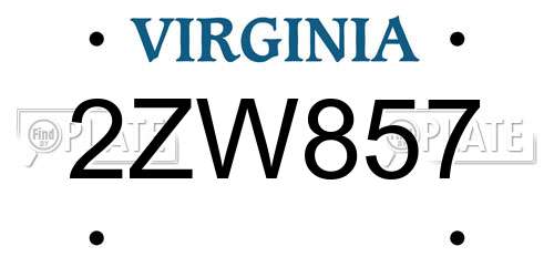 2ZW857 Virginia License Plate