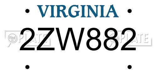 2ZW882 Virginia License Plate