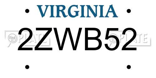 2ZWB52 Virginia License Plate