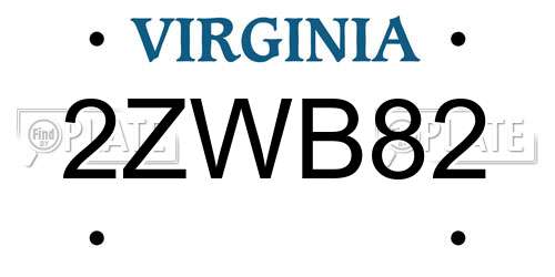 2ZWB82 Virginia License Plate