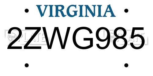 2ZWG985 Virginia License Plate