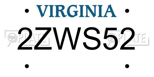 2ZWS52 Virginia License Plate