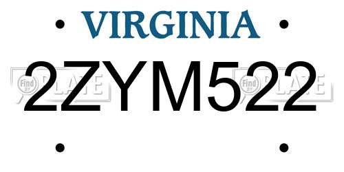 2ZYM522 Virginia License Plate