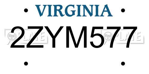 2ZYM577 Virginia License Plate