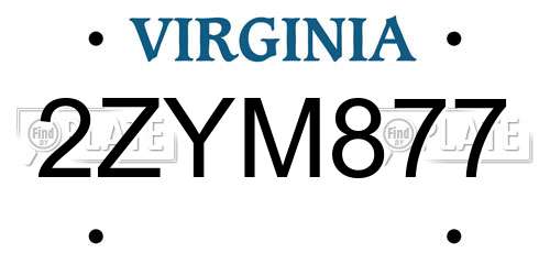 2ZYM877 Virginia License Plate