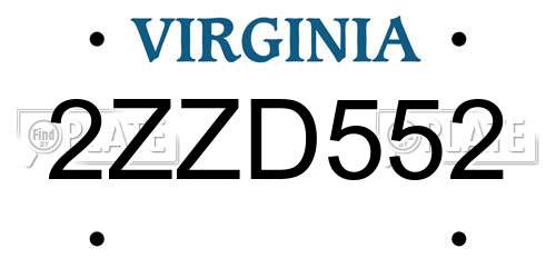 2ZZD552 Virginia License Plate