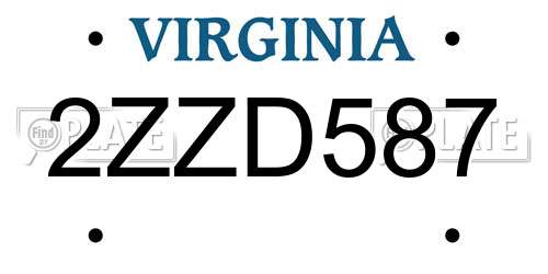 2ZZD587 Virginia License Plate