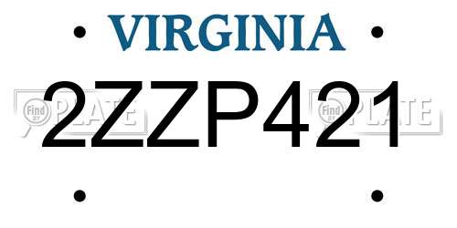 2ZZP421 Virginia License Plate
