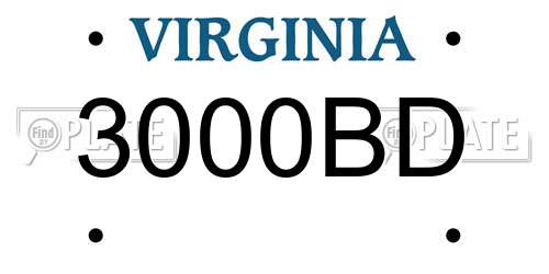 3000BD Virginia License Plate