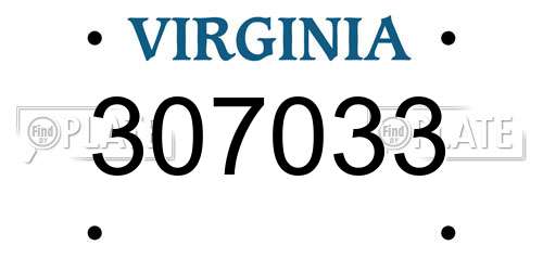307033 Virginia License Plate