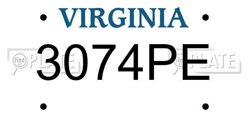 3074PE Virginia License Plate