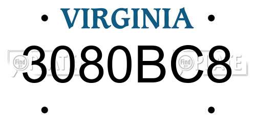 3080BC8 Virginia License Plate