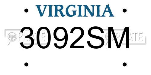 3092SM Virginia License Plate