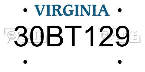 30BT129 Virginia License Plate