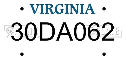 30DA062 Virginia License Plate