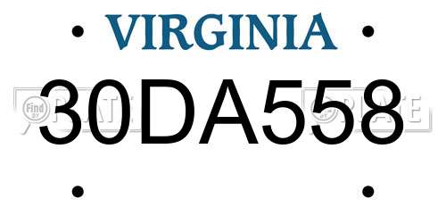 30DA558 Virginia License Plate