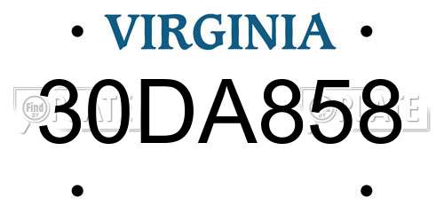 30DA858 Virginia License Plate