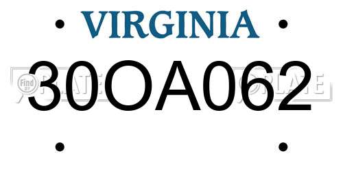 30OA062 Virginia License Plate