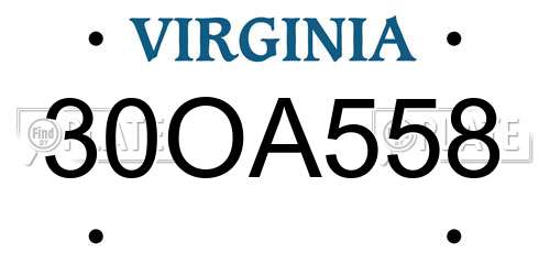 30OA558 Virginia License Plate