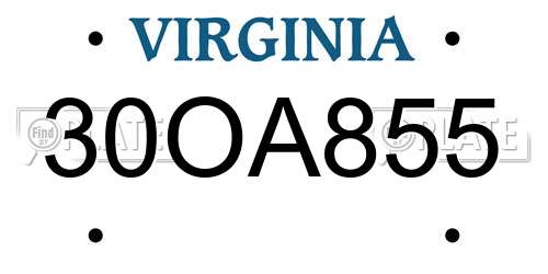 30OA855 Virginia License Plate