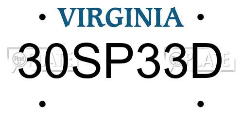 30SP33D Virginia License Plate