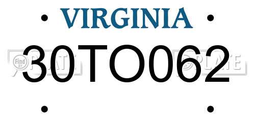 30TO062 Virginia License Plate