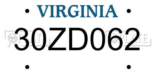 30ZD062 Virginia License Plate