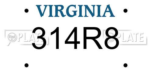 314R8 Virginia License Plate