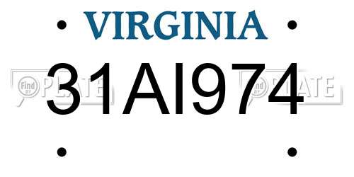 31AI974 Virginia License Plate