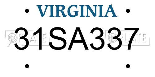 31SA337 Virginia License Plate