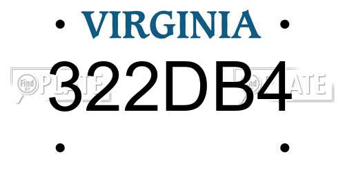 322DB4 Virginia License Plate
