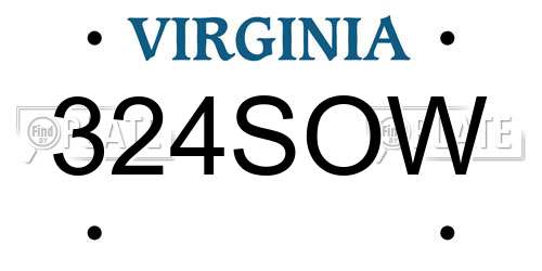 324SOW Virginia License Plate