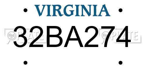 32BA274 Virginia License Plate
