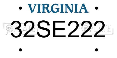 32SE222 Virginia License Plate