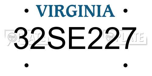 32SE227 Virginia License Plate