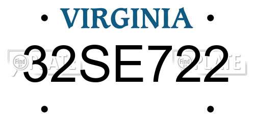 32SE722 Virginia License Plate