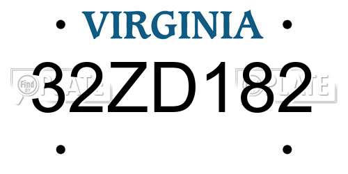 32ZD182 Virginia License Plate