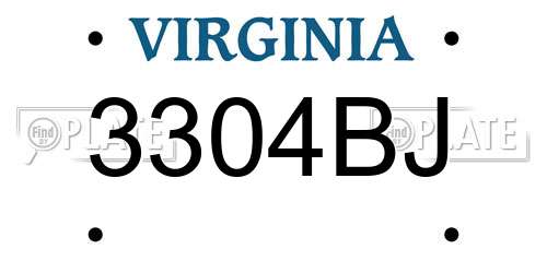 3304BJ Virginia License Plate