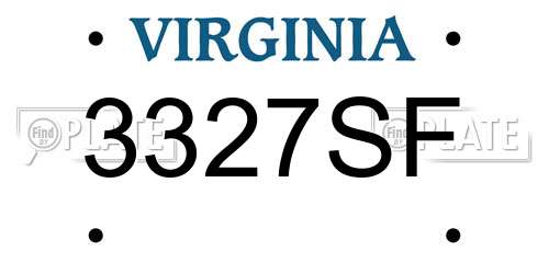 3327SF Virginia License Plate