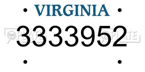 3333952 Virginia License Plate