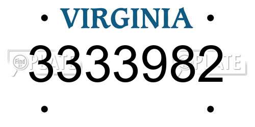 3333982 Virginia License Plate