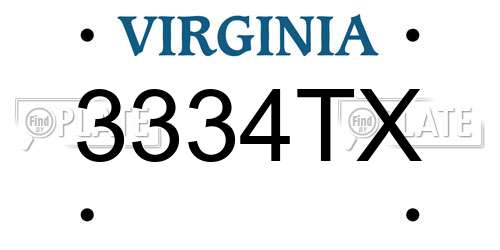 3334TX Virginia License Plate