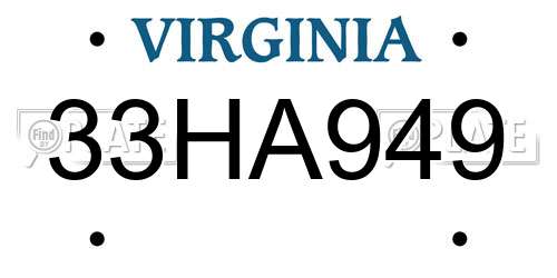 33HA949 Virginia License Plate