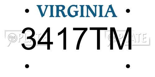 3417TM Virginia License Plate