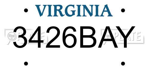 3426BAY Virginia License Plate