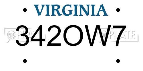 342OW7 Virginia License Plate