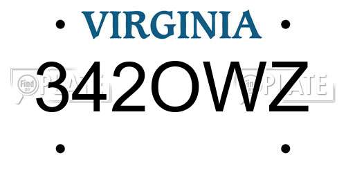 342OWZ Virginia License Plate